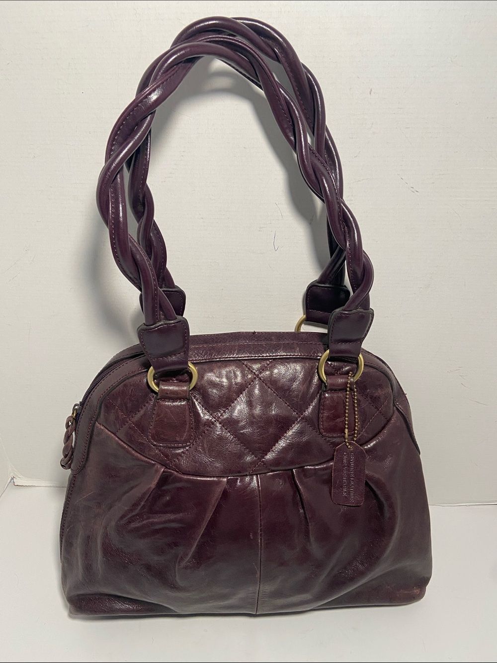 Leather Handbag with Braided Handles